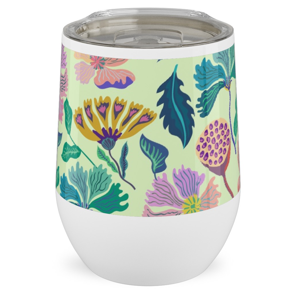 Indian Florals - Light Green Stainless Steel Travel Tumbler, 12oz, Multicolor
