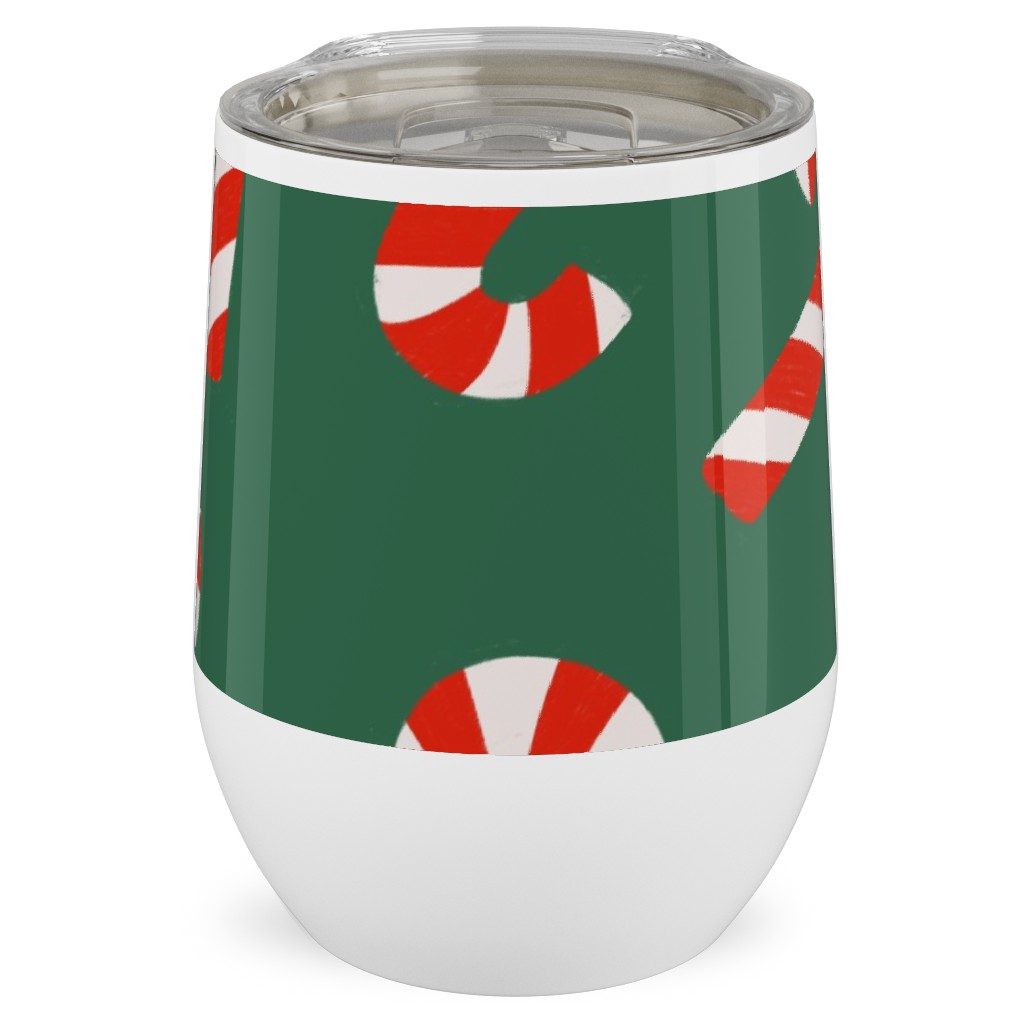 Candy Cane Pattern Stainless Steel Travel Tumbler, 12oz, Green, Classic Green