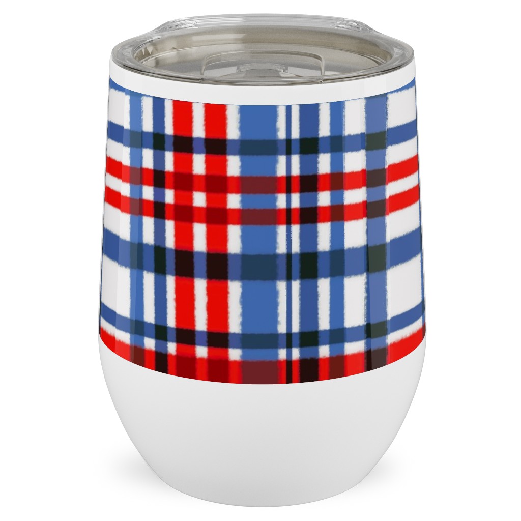 Intricate Plaid Stainless Steel Travel Tumbler, 12oz, Blue