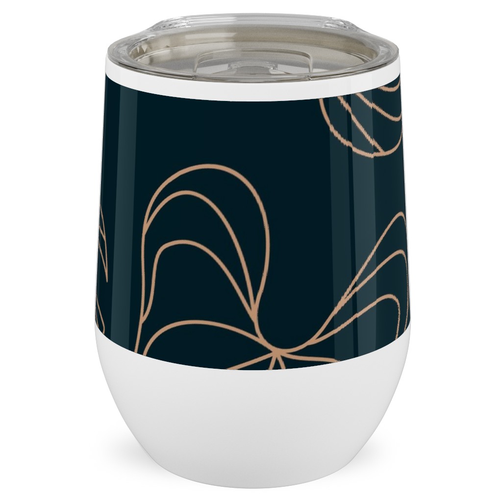 Minimalist Monstera Leaves - Dark Stainless Steel Travel Tumbler, 12oz, Blue, True Blue