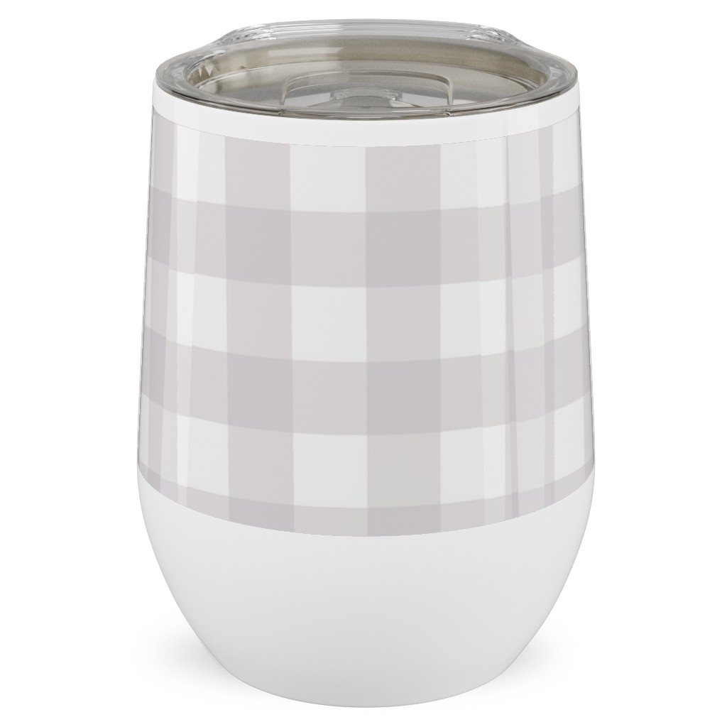 Gingham Check Stainless Steel Travel Tumbler, 12oz, Gray, Silver Lining