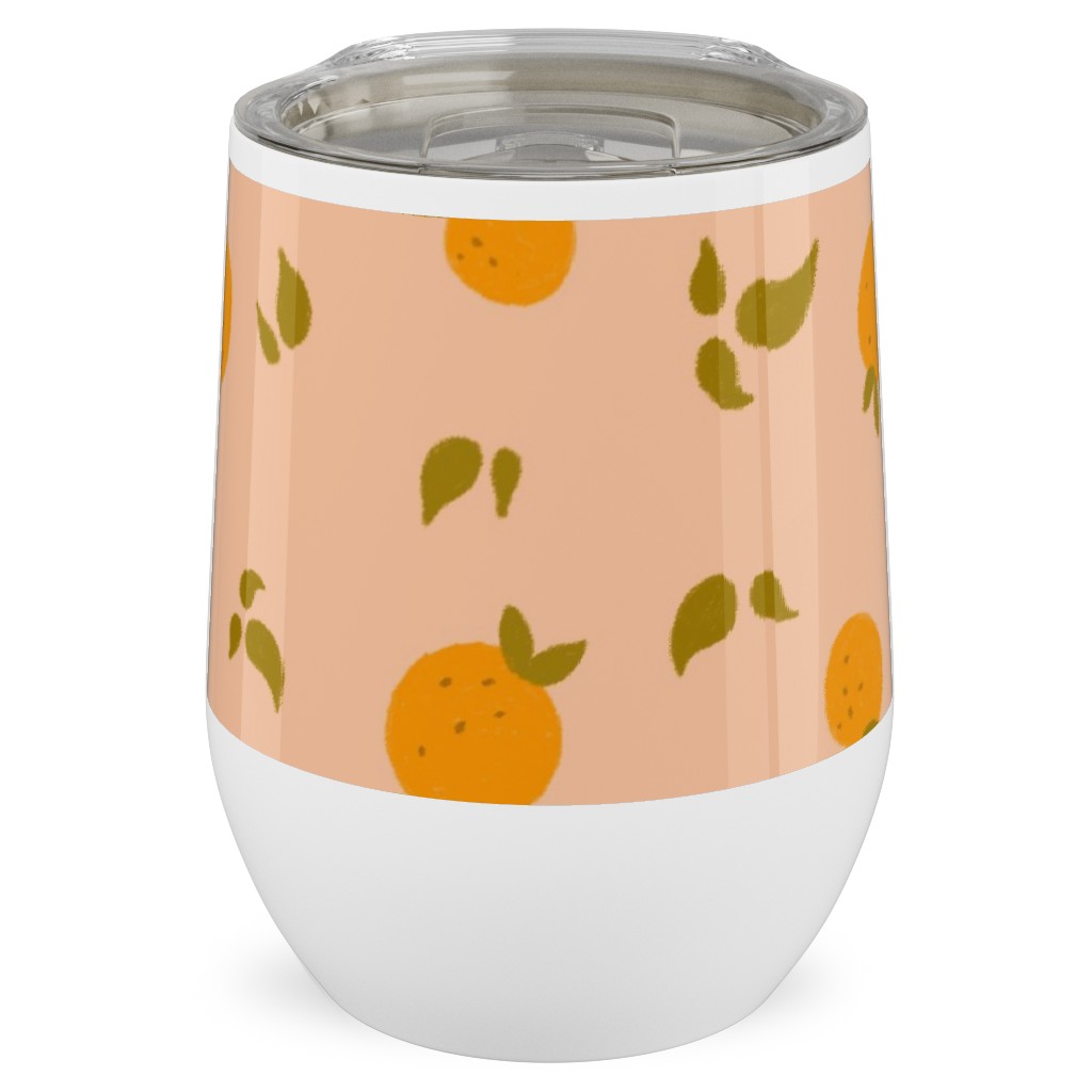 Oranges & Leaves on Peach Stainless Steel Travel Tumbler, 12oz, Orange