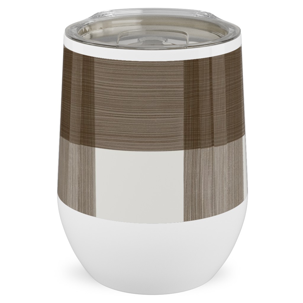 Cross Hatch Plaid Stainless Steel Travel Tumbler, 12oz, Brown, Granite