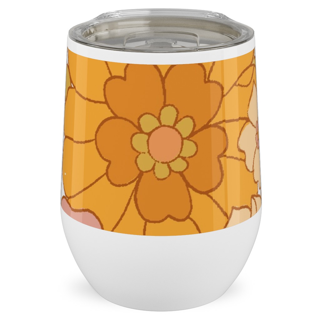 Avery Retro Floral Stainless Steel Travel Tumbler, 12oz, Orange, Marigold
