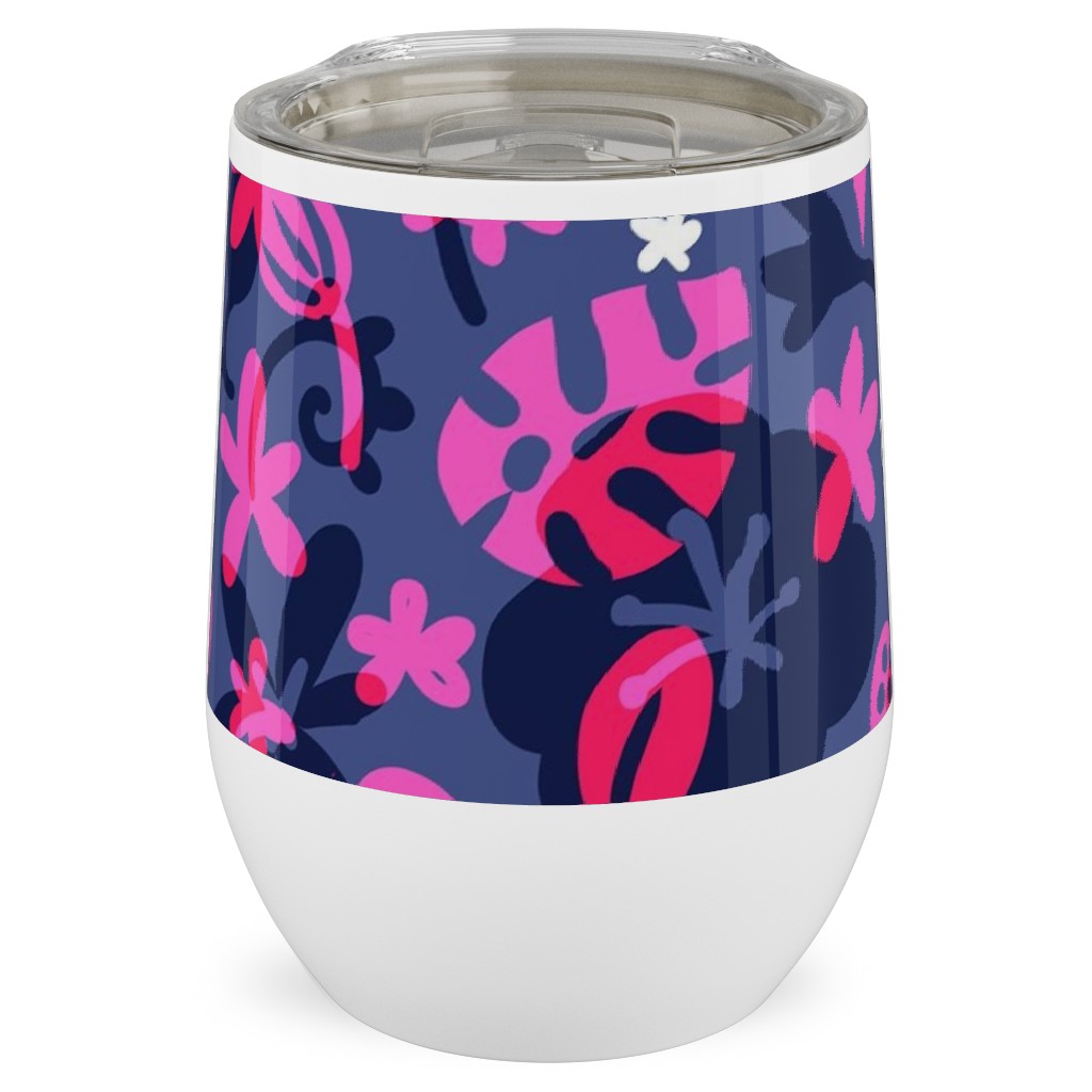 Tropical Floral - Fuchsia Stainless Steel Travel Tumbler, 12oz, Pink