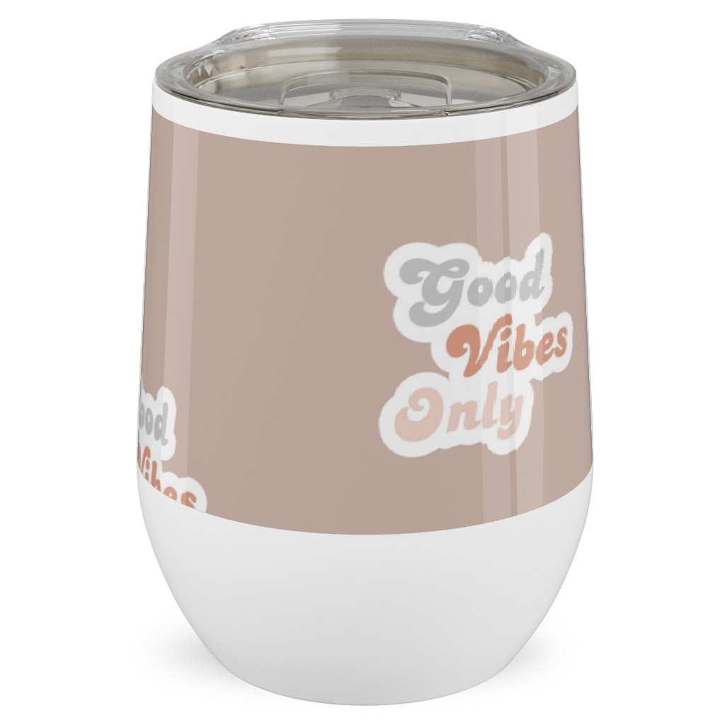 Seventies Retro Good Vibes Only Stainless Steel Travel Tumbler, 12oz, Pink, Alpaca