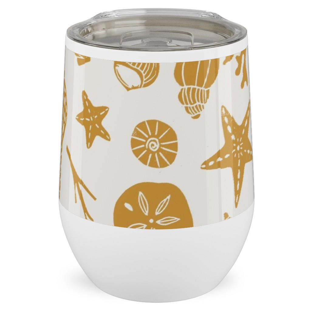 Seashells - Gold Stainless Steel Travel Tumbler, 12oz, Yellow, Classic Yellow