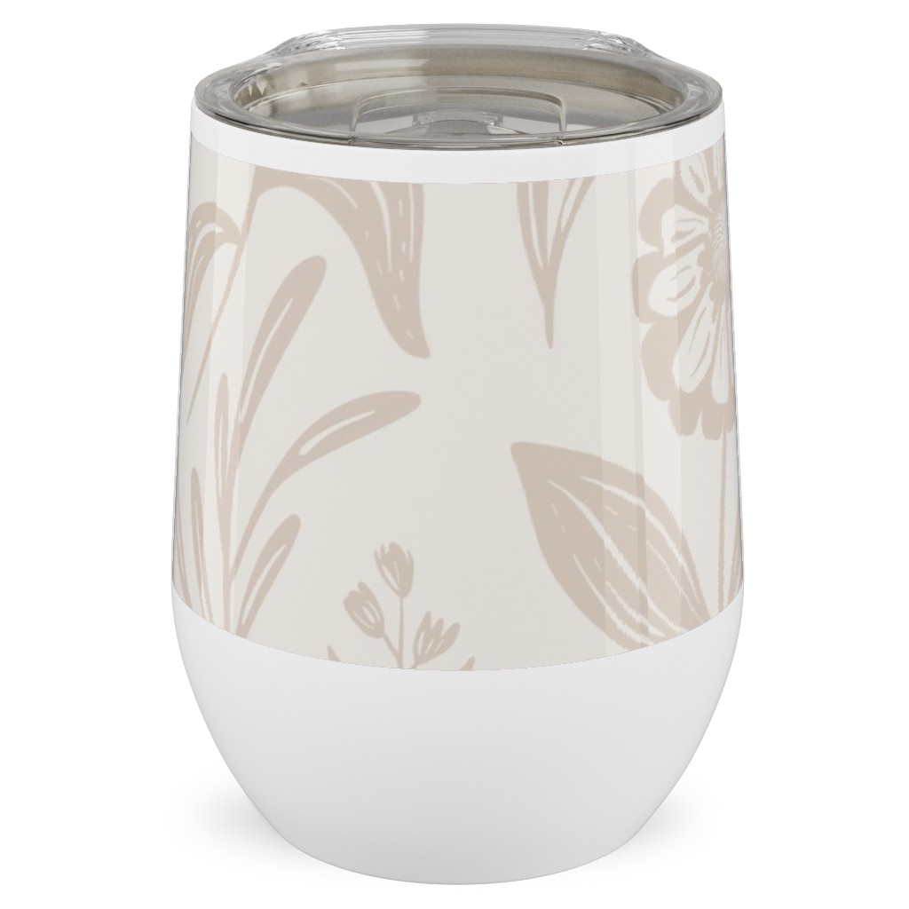 Wildflowers - Tan and Cream Stainless Steel Travel Tumbler, 12oz, Beige