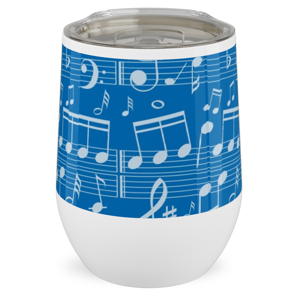 Music Notes - Blue Stainless Steel Travel Tumbler, 12oz, Blue