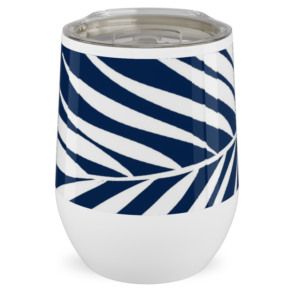 Palm Tree Leaves Stainless Steel Travel Tumbler, 12oz, Blue, Silhouette