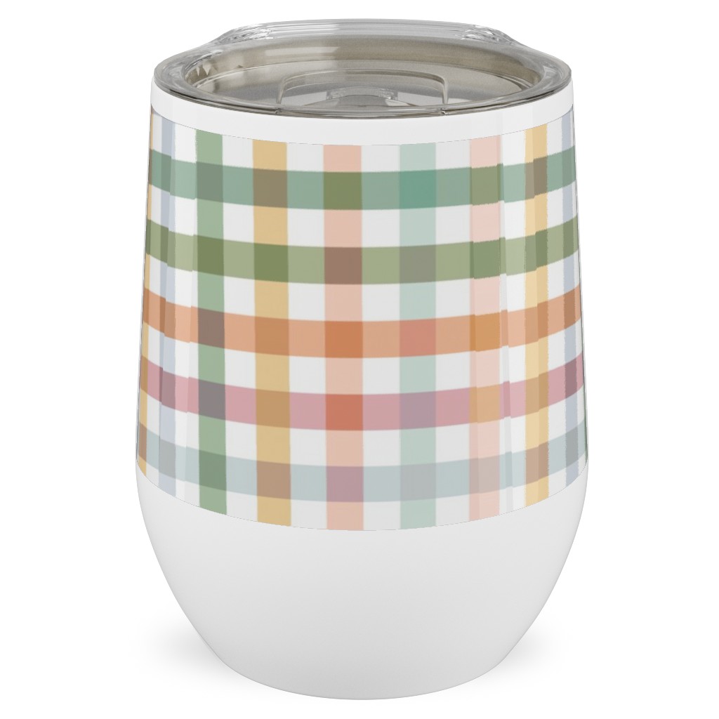 Gingham Picnic Cottagecore Summer - Multi Stainless Steel Travel Tumbler, 12oz, Multicolor