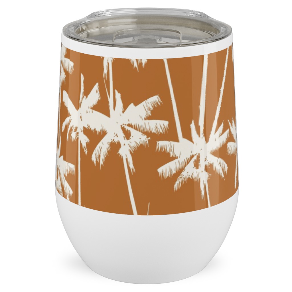 Tropical Palms - Burnt Orange Stainless Steel Travel Tumbler, 12oz, Orange, Orange