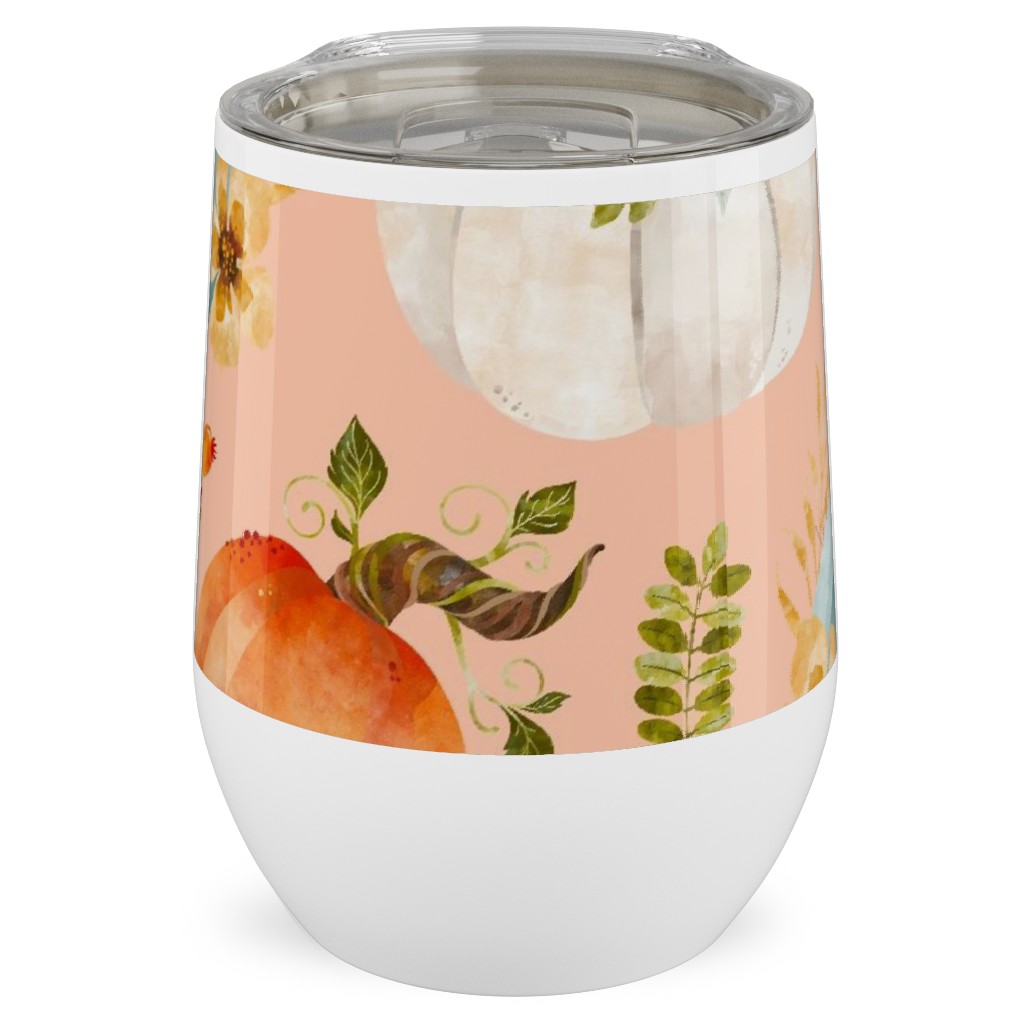 Rustic Farmhouse Pumpkins on Pale Peach Stainless Steel Travel Tumbler, 12oz, Orange, Orange