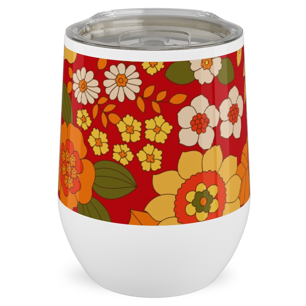 Vintage Flora - Red Stainless Steel Travel Tumbler, 12oz, Orange