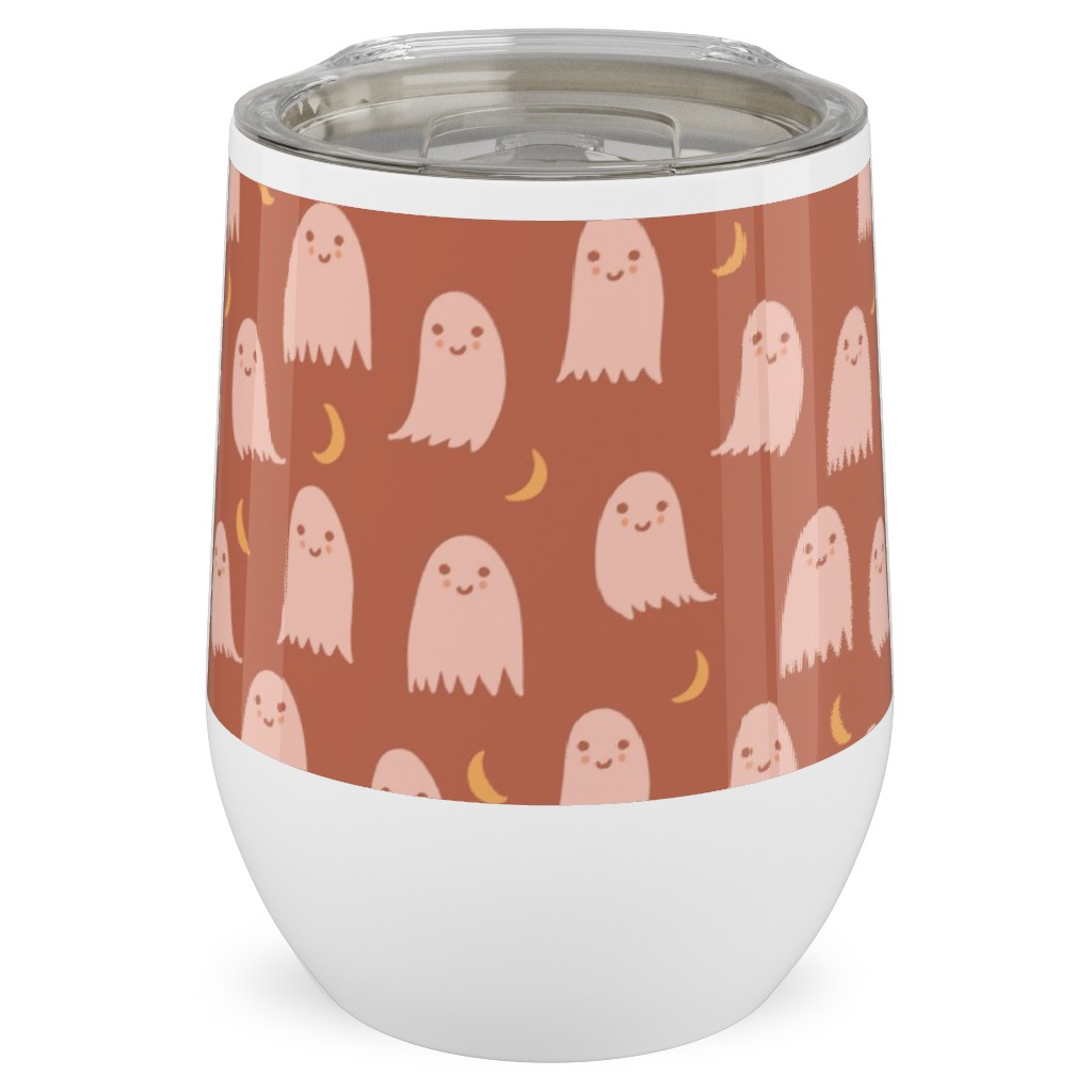 Cute Halloween Ghosts Stainless Steel Travel Tumbler, 12oz, Pink, Sedona