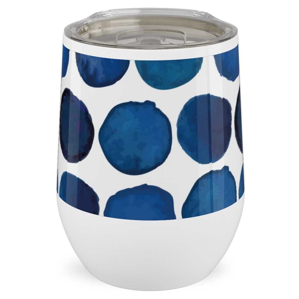 Watercolor Dots - Dark Stainless Steel Travel Tumbler, 12oz, Blue, True Blue