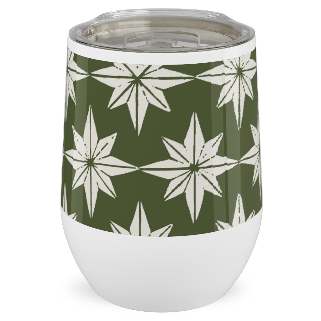 Christmas Star Tiles Stainless Steel Travel Tumbler, 12oz, Green, Forest