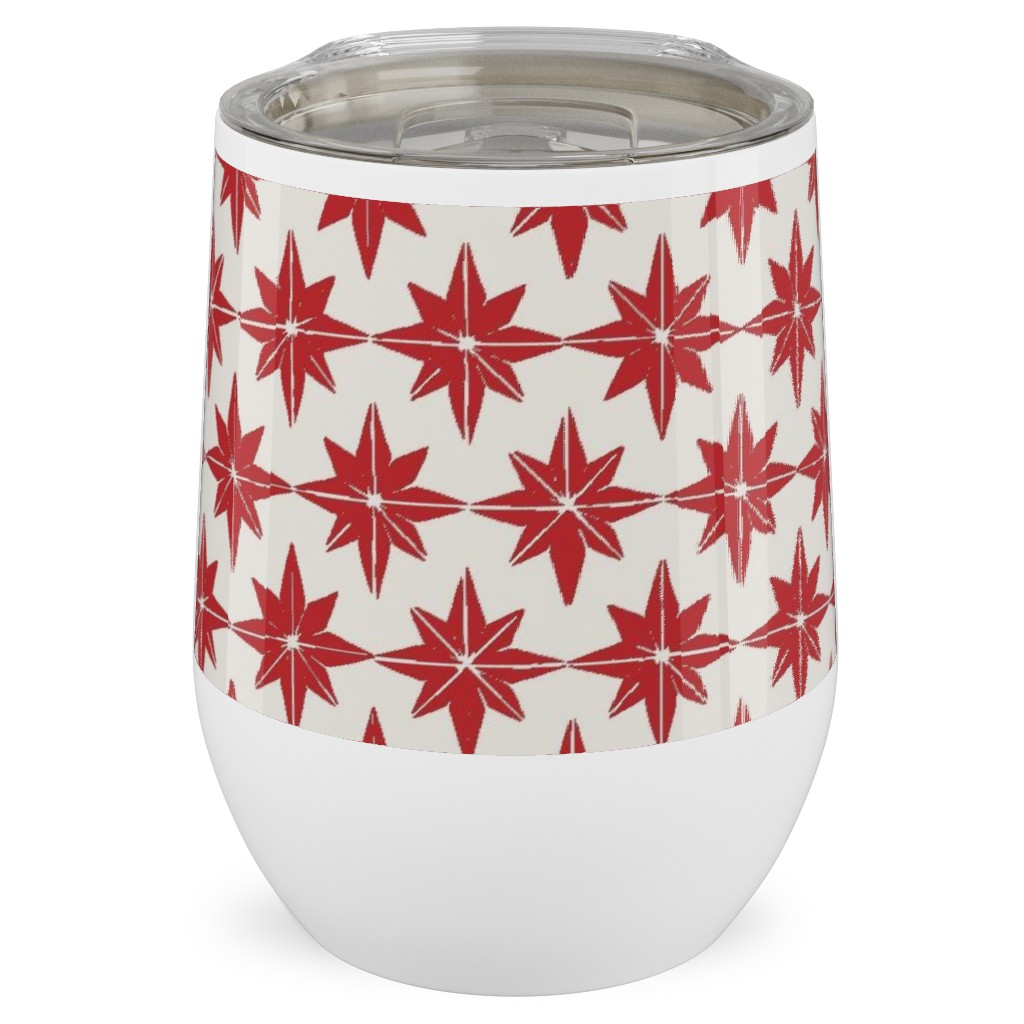 Christmas Star Tiles - Red on White Stainless Steel Travel Tumbler, 12oz, Red