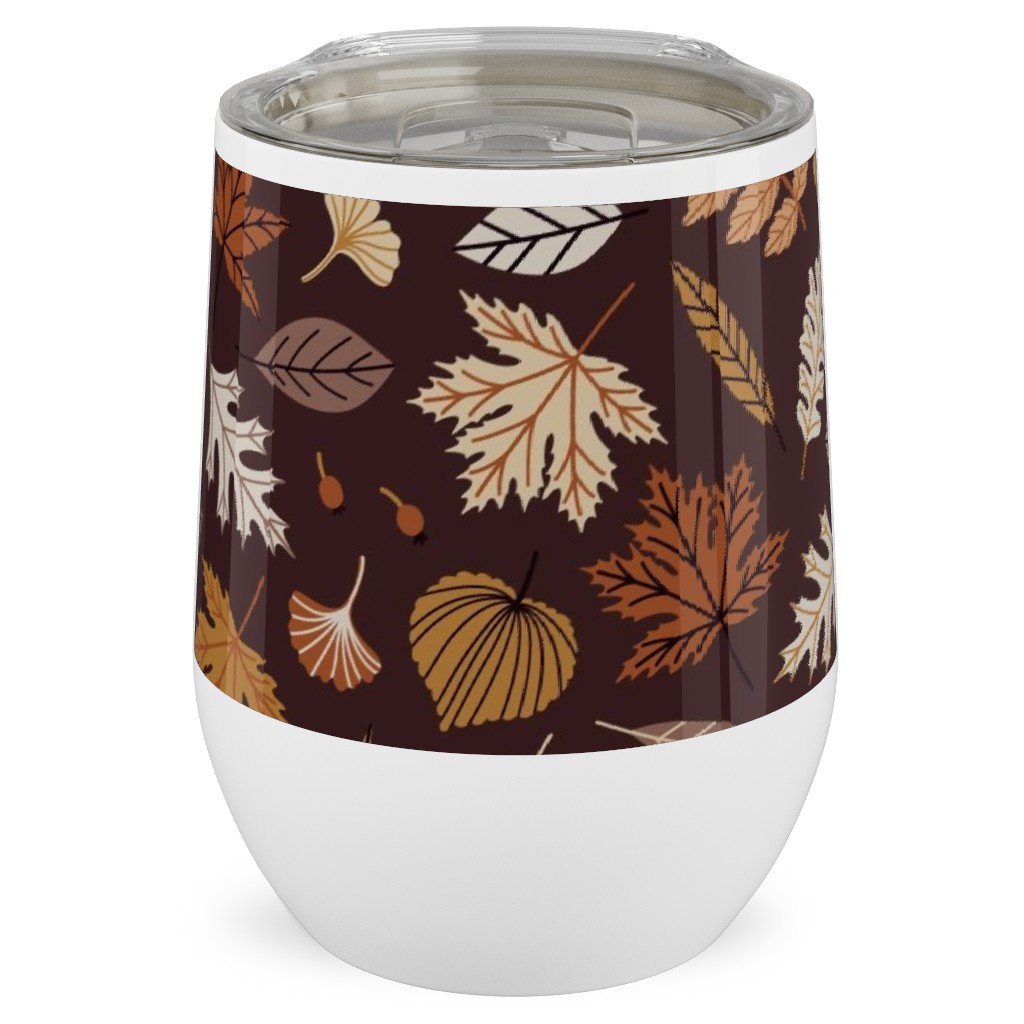 Falling Leaves - Brown Stainless Steel Travel Tumbler, 12oz, Brown, Brown