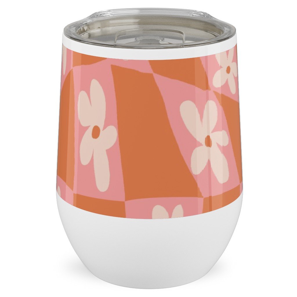 Trippy Chamomile - Floral - Orange and Pink Stainless Steel Travel Tumbler, 12oz, Orange, Orange