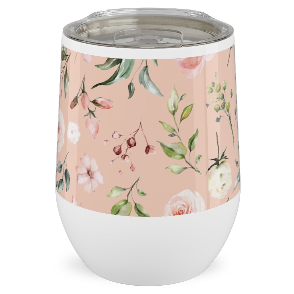 Celestial Rose Floral - Blush Stainless Steel Travel Tumbler, 12oz, Pink