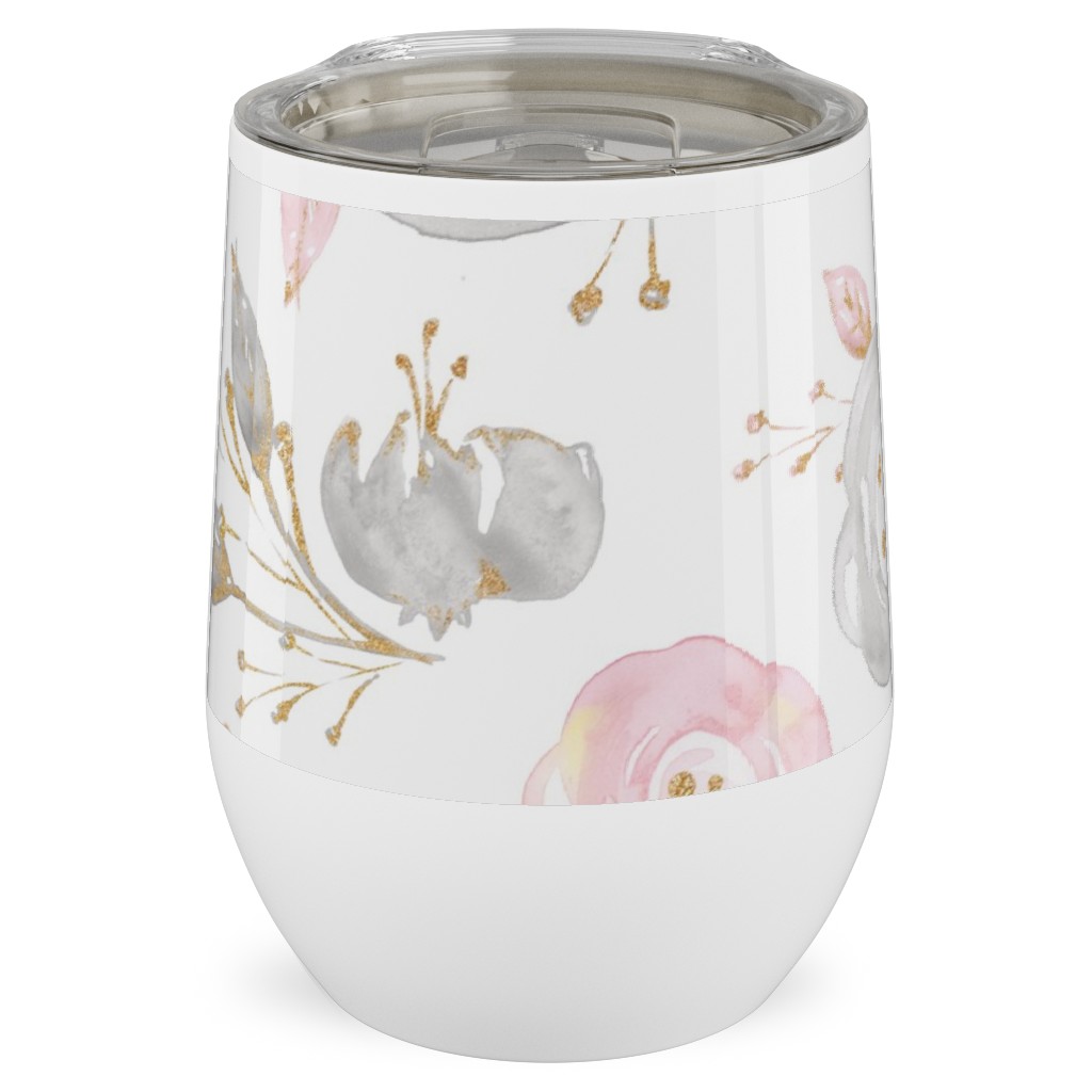 Floral - Blush Stainless Steel Travel Tumbler, 12oz, Pink