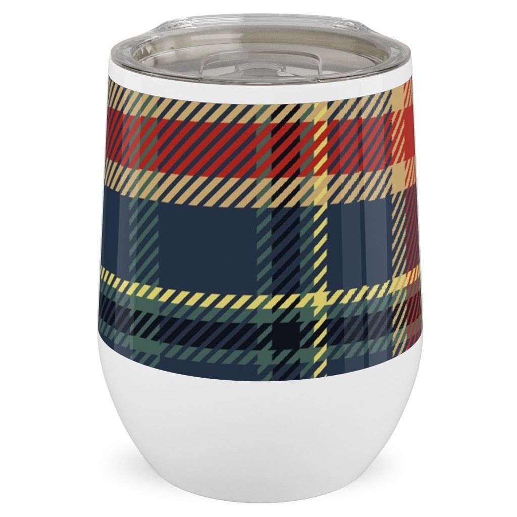 Navy Blue and Pine Plaid Stainless Steel Travel Tumbler, 12oz, Multicolor