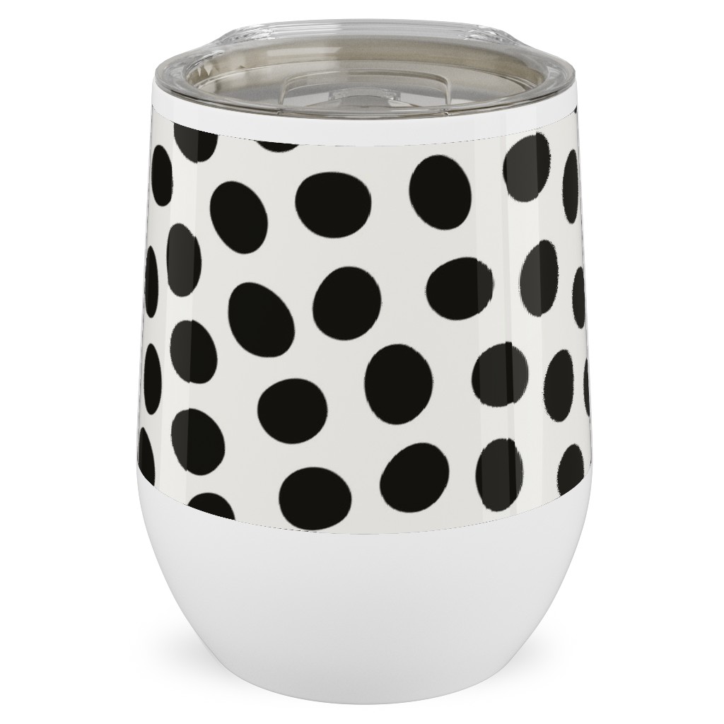 Dots - Black and White Stainless Steel Travel Tumbler, 12oz, White