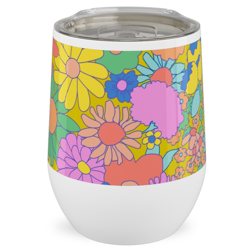 Groovy Meadow - Multi Stainless Steel Travel Tumbler, 12oz, Multicolor