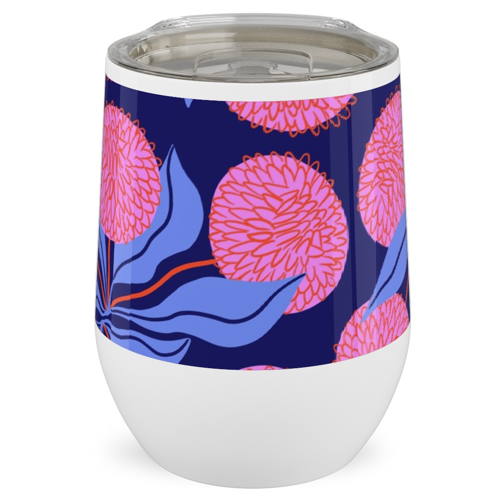 Marigold Pinwheels on Navy Stainless Steel Travel Tumbler, 12oz, Multicolor