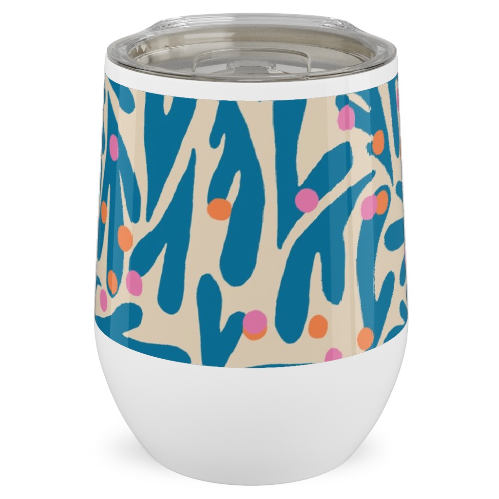 Funky Flora - Blue and White Stainless Steel Travel Tumbler, 12oz, Blue, True Blue