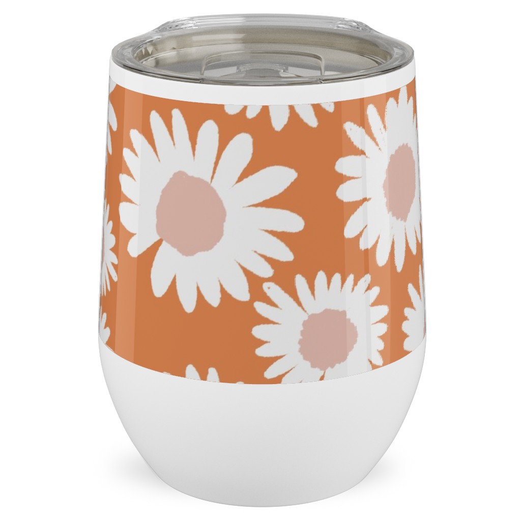 Boho Daisies - Flowers - Muted Orange and Blush Stainless Steel Travel Tumbler, 12oz, Orange, Orange
