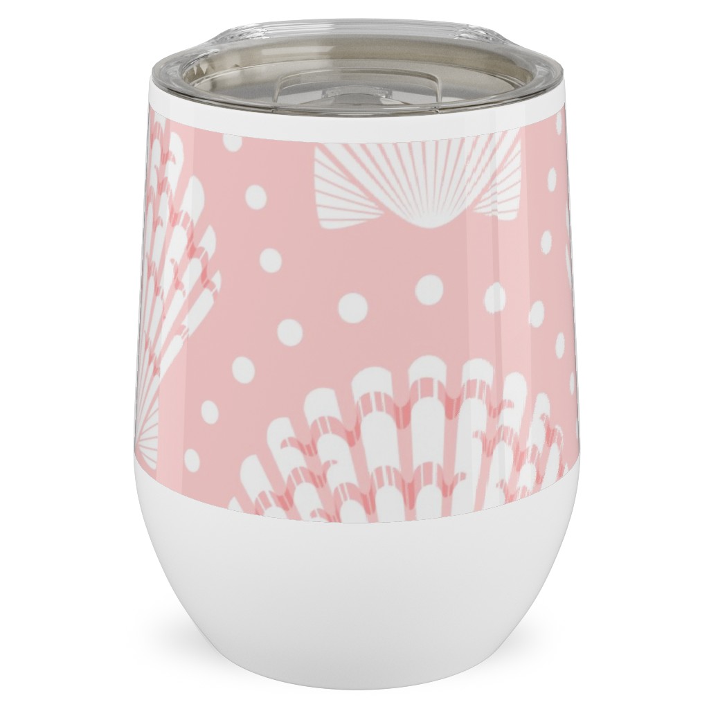 Pretty Scallop Shells - Pink Stainless Steel Travel Tumbler, 12oz, Pink, Bright Pink