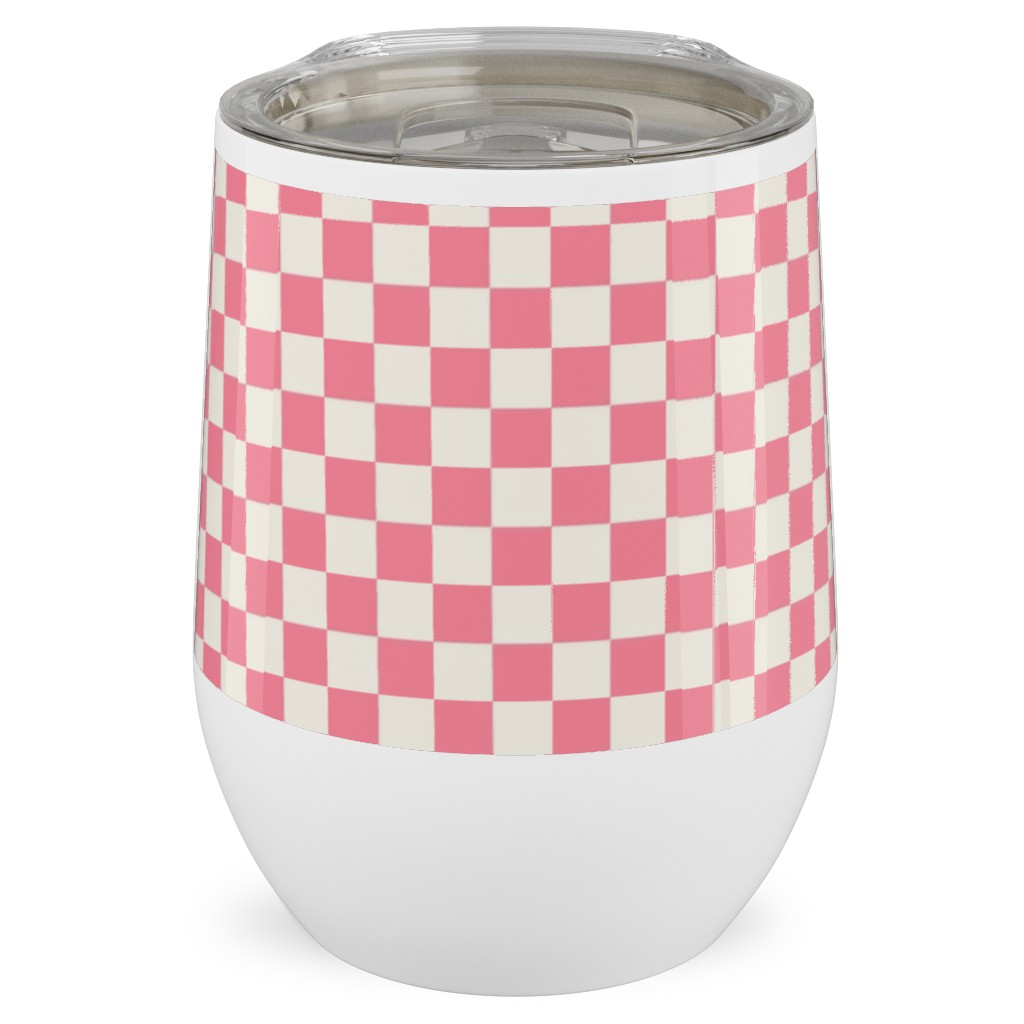 Checkered - Pink Stainless Steel Travel Tumbler, 12oz, Pink