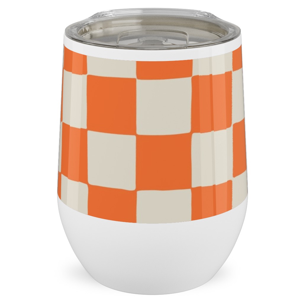 Retro Checkerboard - Bright Orange Stainless Steel Travel Tumbler, 12oz, Orange
