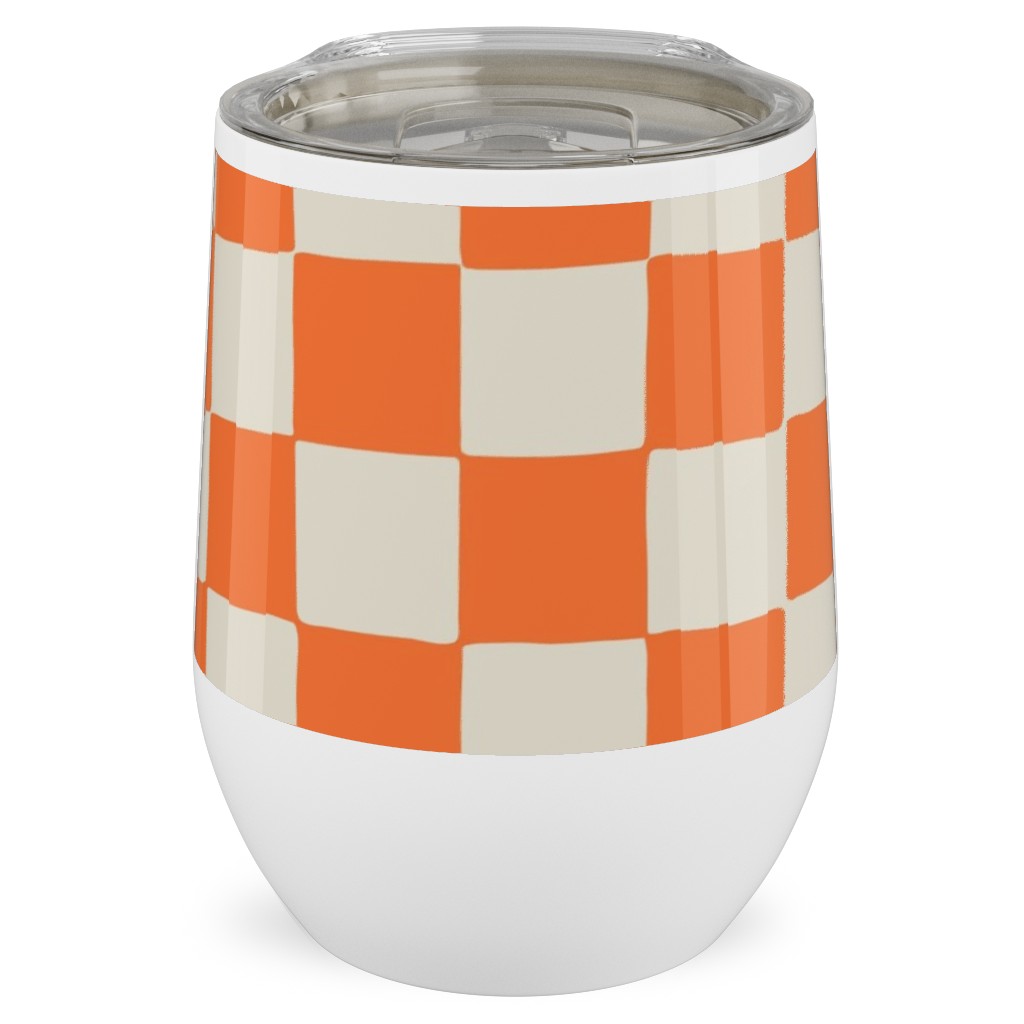 Retro Checkerboard - Bright Orange Stainless Steel Travel Tumbler, 12oz, Orange, Orange