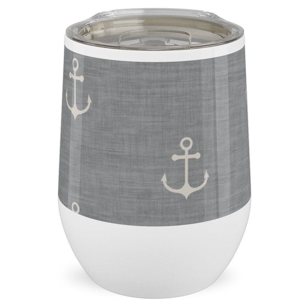 Anchor - Ivory on Light Grey Texture Stainless Steel Travel Tumbler, 12oz, Gray