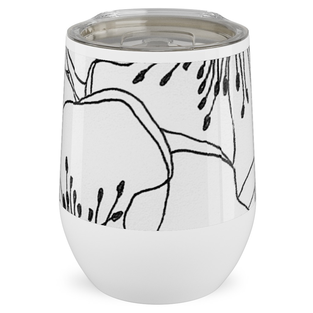 White Anemones - Neutral Stainless Steel Travel Tumbler, 12oz, White, White
