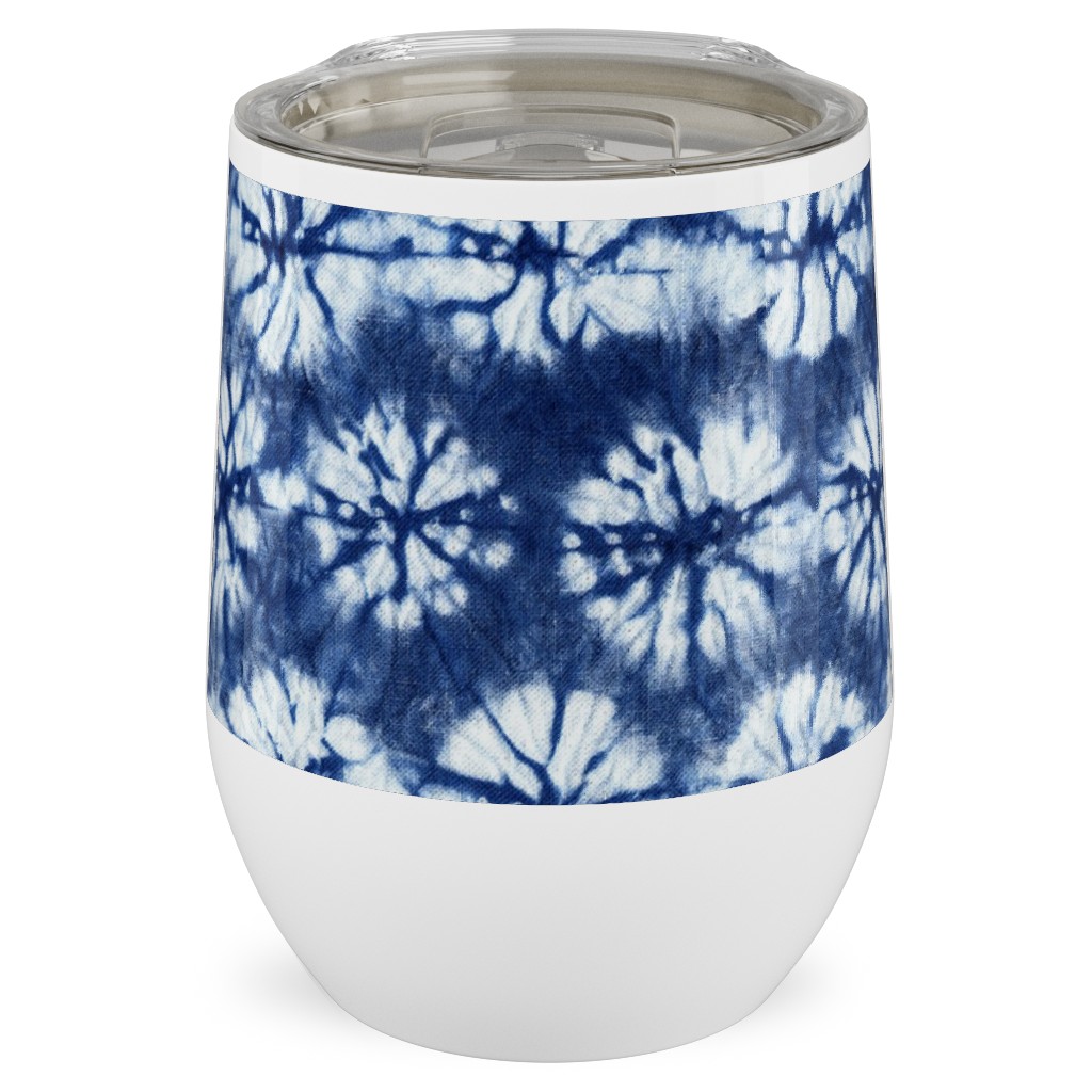 Shibori Pine - Blue Stainless Steel Travel Tumbler, 12oz, Blue, True Blue