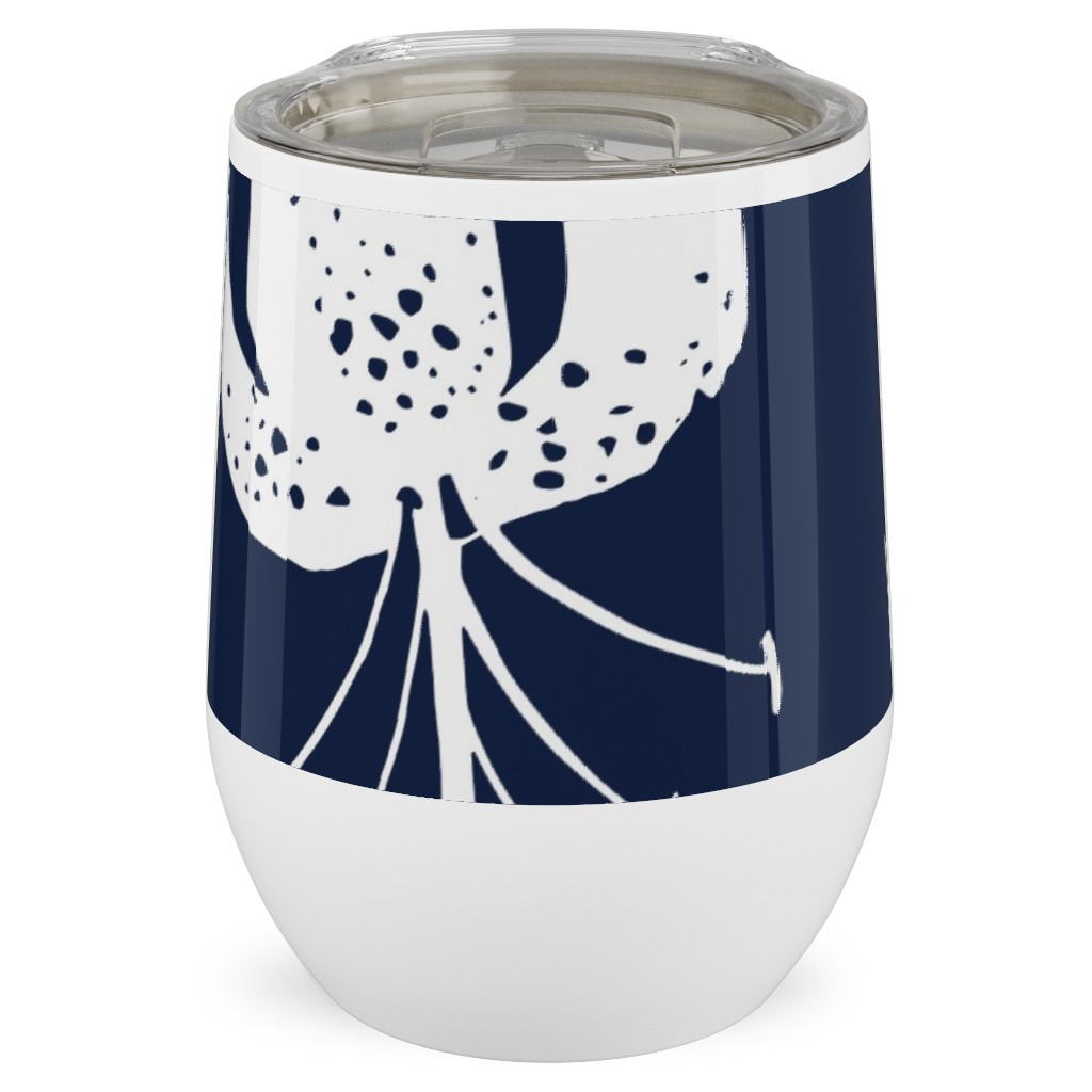 Lily Stripe - Blue Stainless Steel Travel Tumbler, 12oz, Blue