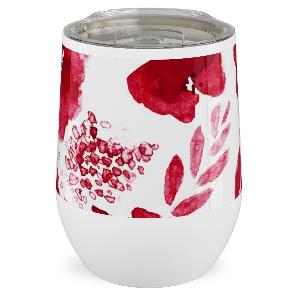 Floret Floral - Red Stainless Steel Travel Tumbler, 12oz, Red