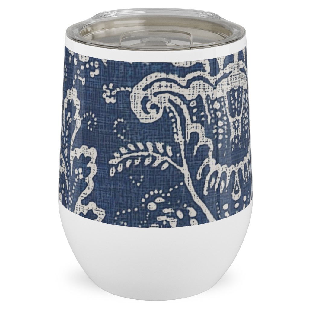Antibes Batik - Blue Stainless Steel Travel Tumbler, 12oz, Blue, True Blue