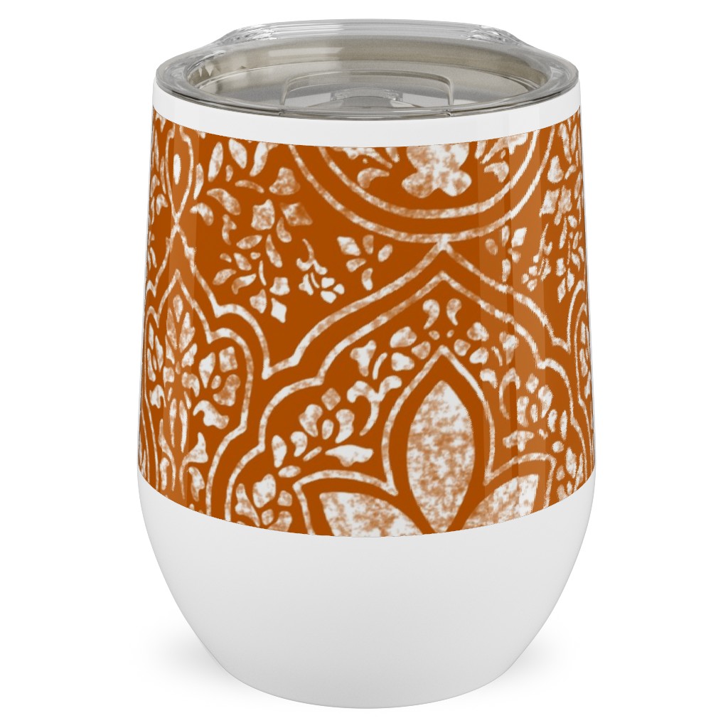 Rajkumari Batik - Spice and White Stainless Steel Travel Tumbler, 12oz, Orange, Orange