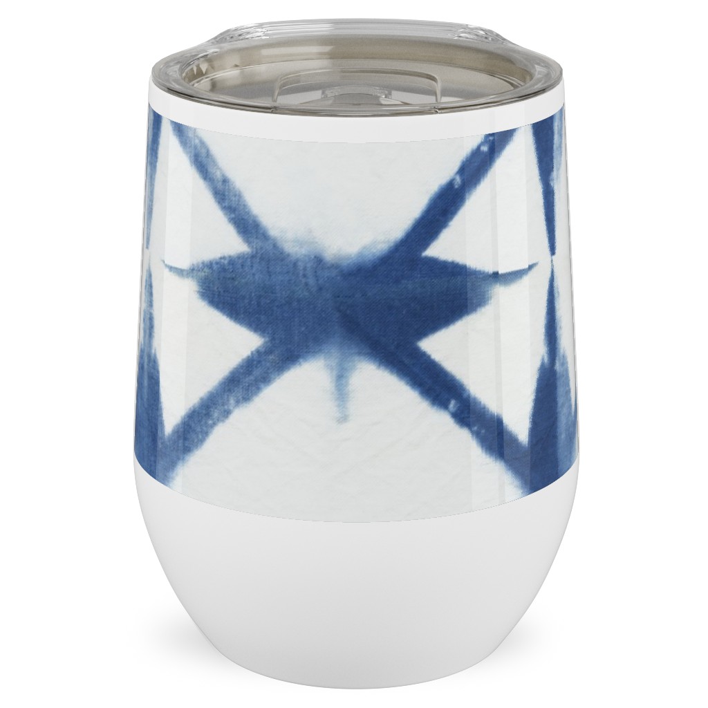Shibori Diamond - Blue on White Stainless Steel Travel Tumbler, 12oz, Blue, True Blue