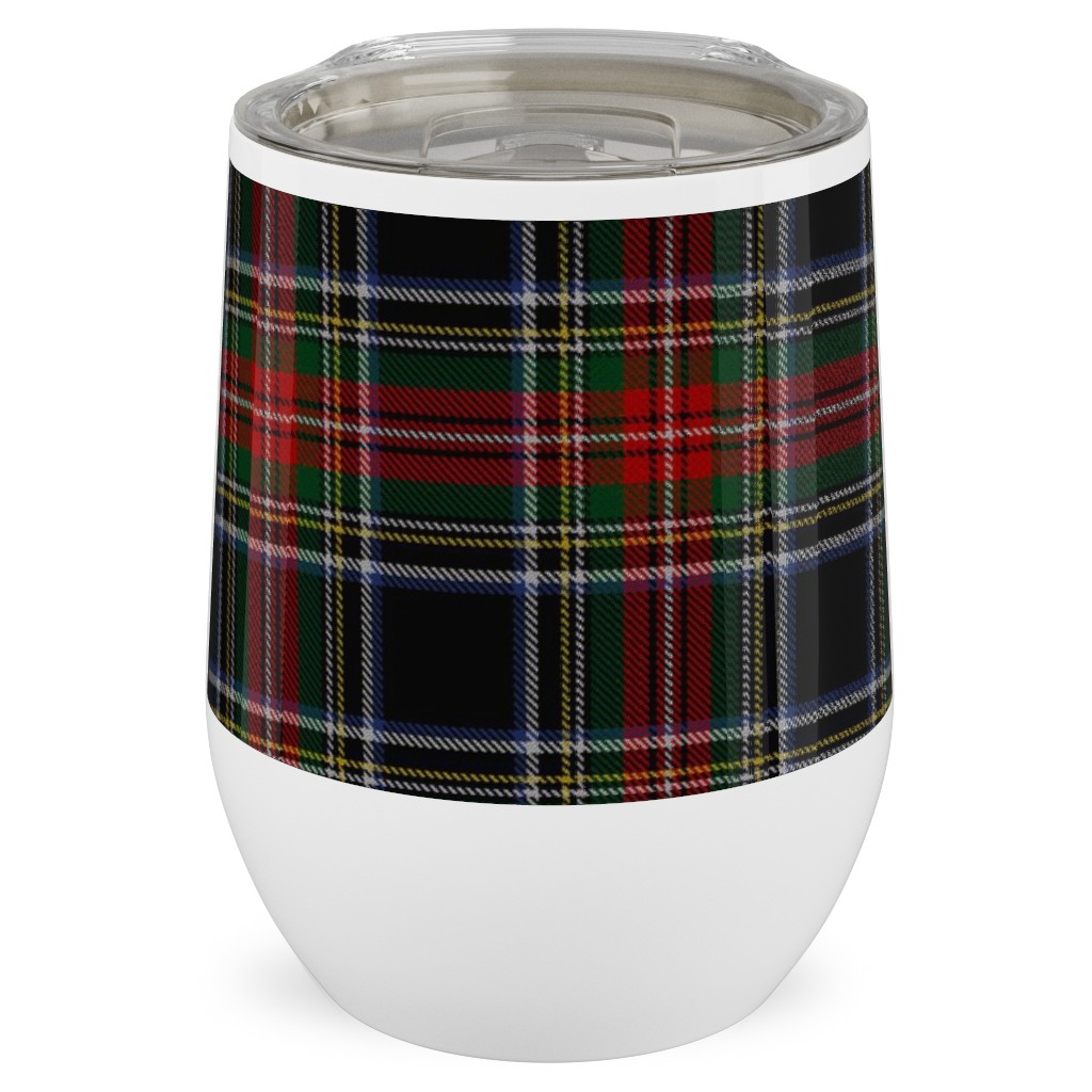 Black Stewart Tartan - Red Stainless Steel Travel Tumbler, 12oz, Black, Black