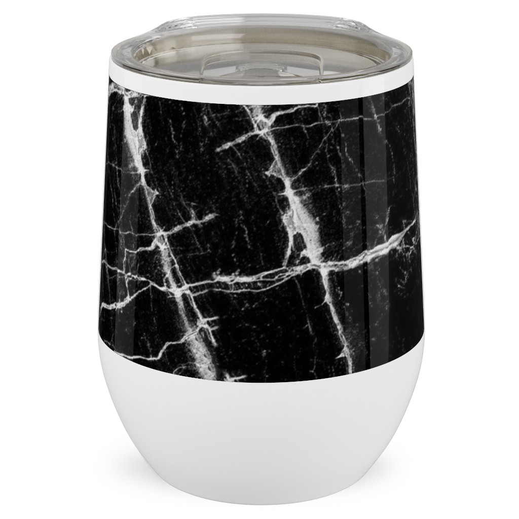 Cracked Black Marble Stainless Steel Travel Tumbler, 12oz, Black, Black