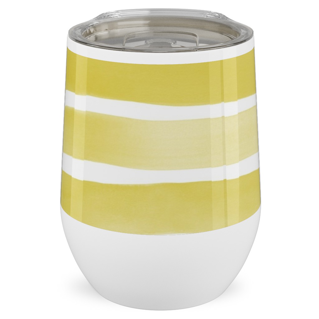 Imperfect Watercolor Stripes Stainless Steel Travel Tumbler, 12oz, Yellow