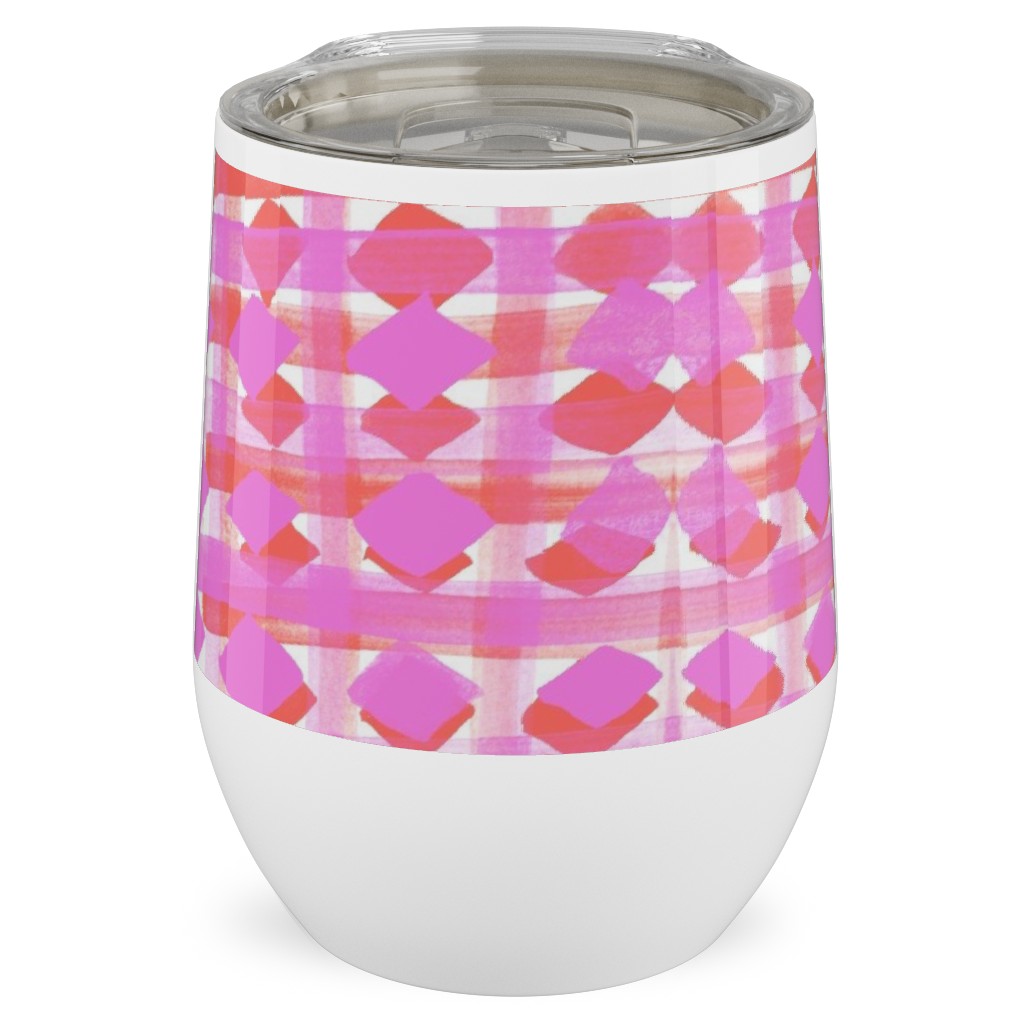 Brush Stripes Geometric - Pink Stainless Steel Travel Tumbler, 12oz, Pink