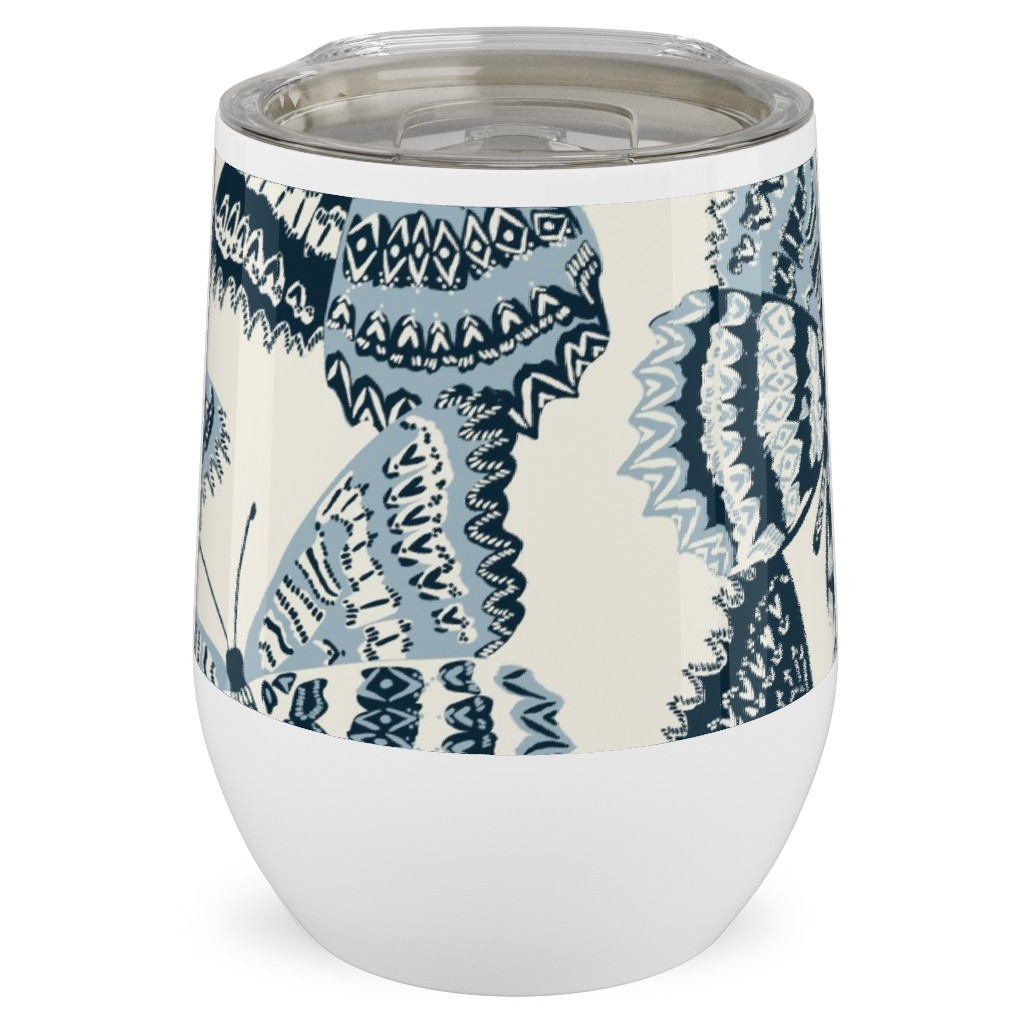 Butterfly - Hand Drawn - Blue Stainless Steel Travel Tumbler, 12oz, Blue