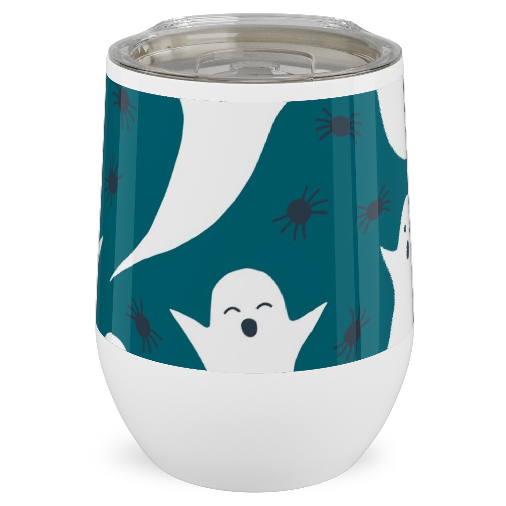 Halloween Ghosts - Dark Teal Stainless Steel Travel Tumbler, 12oz, Green